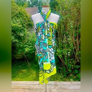 Vibrant Floral Sarong Wrap Floral Black White Citron Turquoise Cover Up